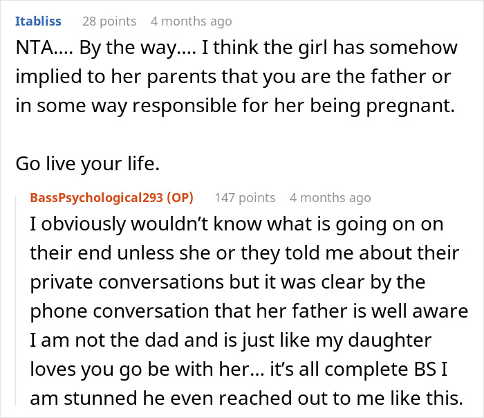 Online forum discussion about a teen refusing parental responsibilities for a child that's not biologically his.