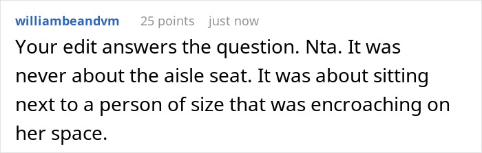 Reddit comment discussing a seat exchange related to mobility issues and space on a flight.