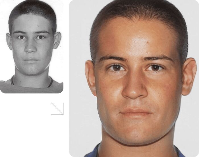 Aged photo comparison of a missing person to increase finding chances.