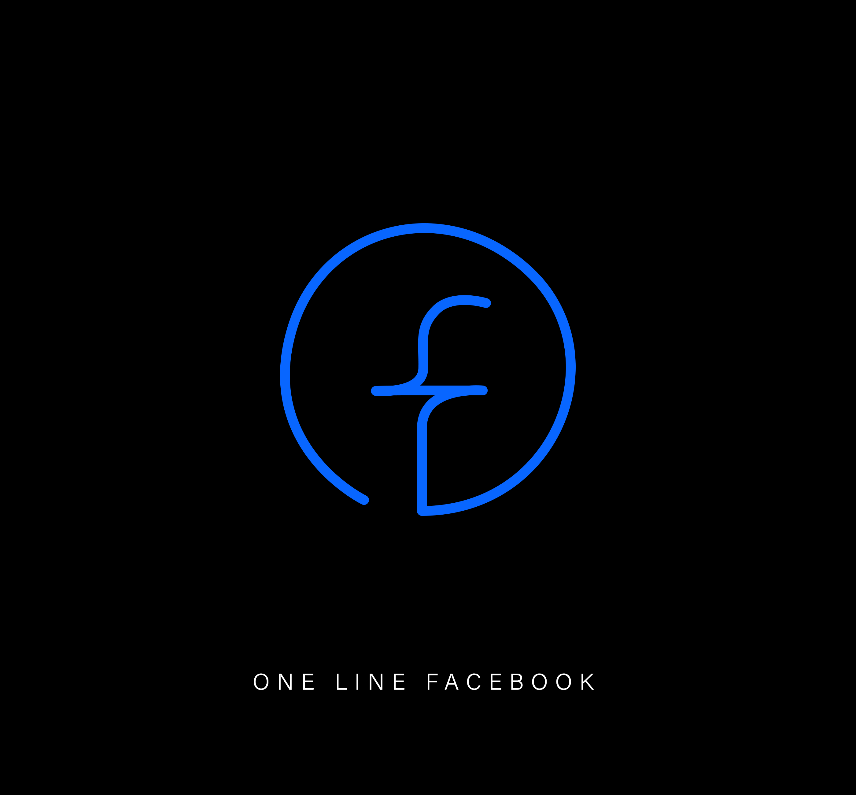 One-line famous Facebook logo in blue, with a sleek minimalist design on a black background.