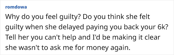 Text exchange about a friend delaying repayment of $6,000, advising not to lend more money.