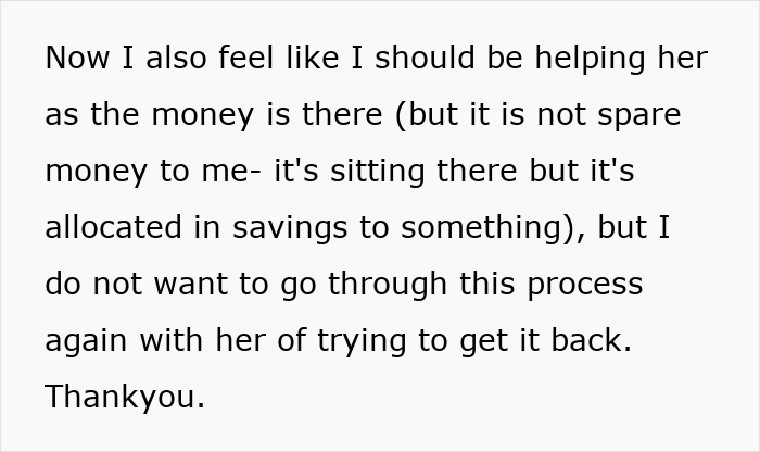 Text discussing financial concerns about lending money to a friend who delays repayment.