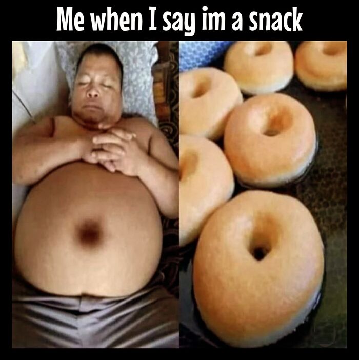 A funny dieting meme comparing a man's belly to donuts.