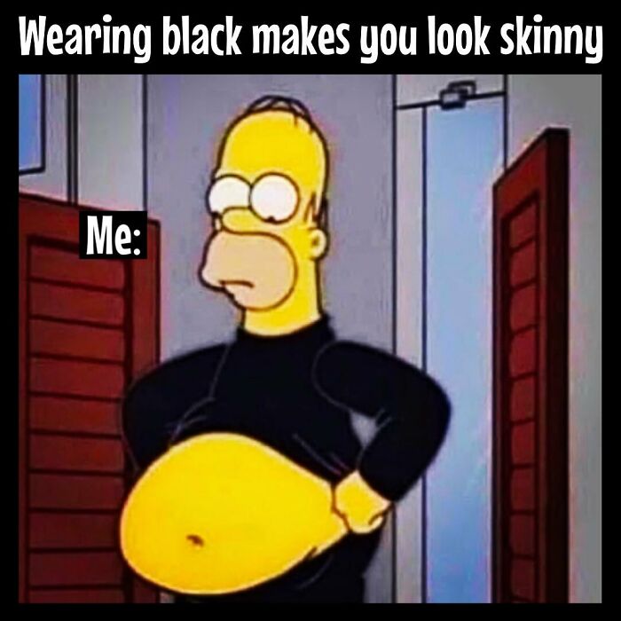 Cartoon character in a black shirt humorously illustrates dieting frustrations.