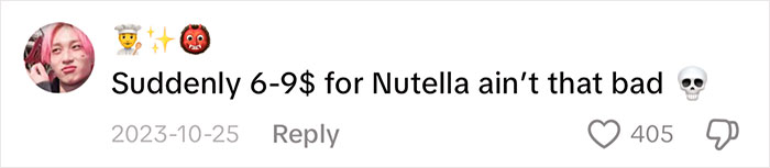 Comment discussing Arctic grocery costs, noting Nutella priced at $6-9, with humorous emojis and high likes.