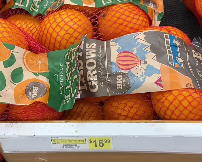 Bag of oranges priced at $16.99, showcasing high grocery costs in the Arctic.