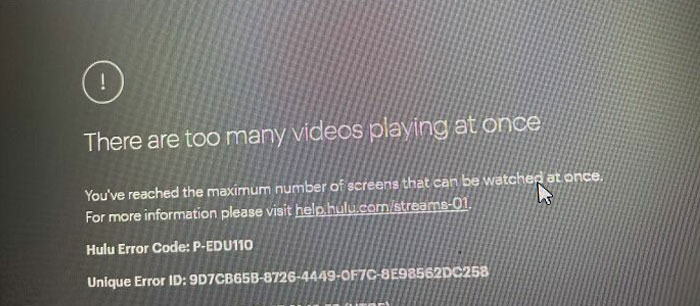 Error message on Hulu screen due to limit reached, highlighting a potential issue with horrible roommates managing accounts.