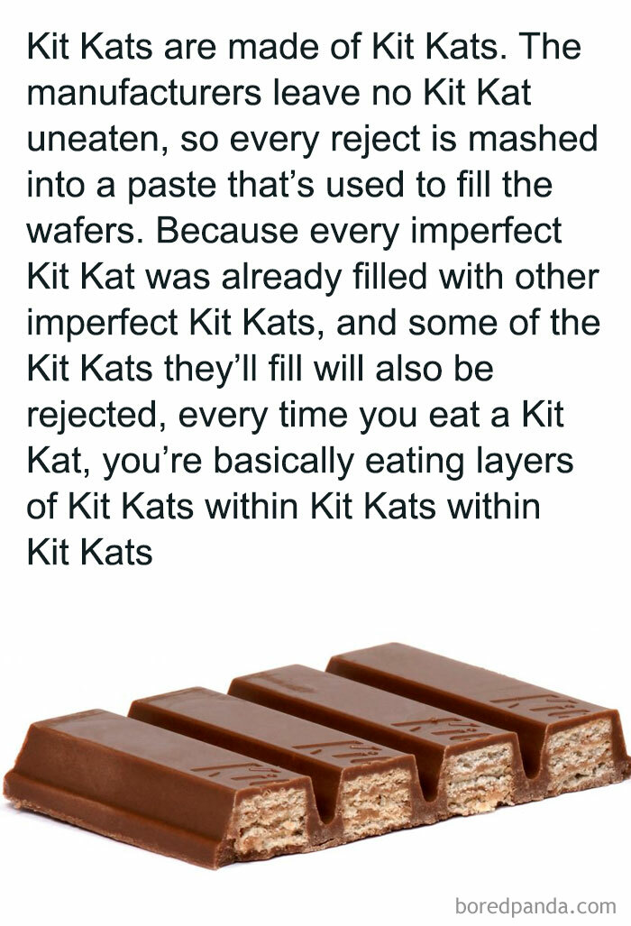 Kit Kats composition fact with chocolate wafers; layers of Kit Kats within each bar highlight how everything works.