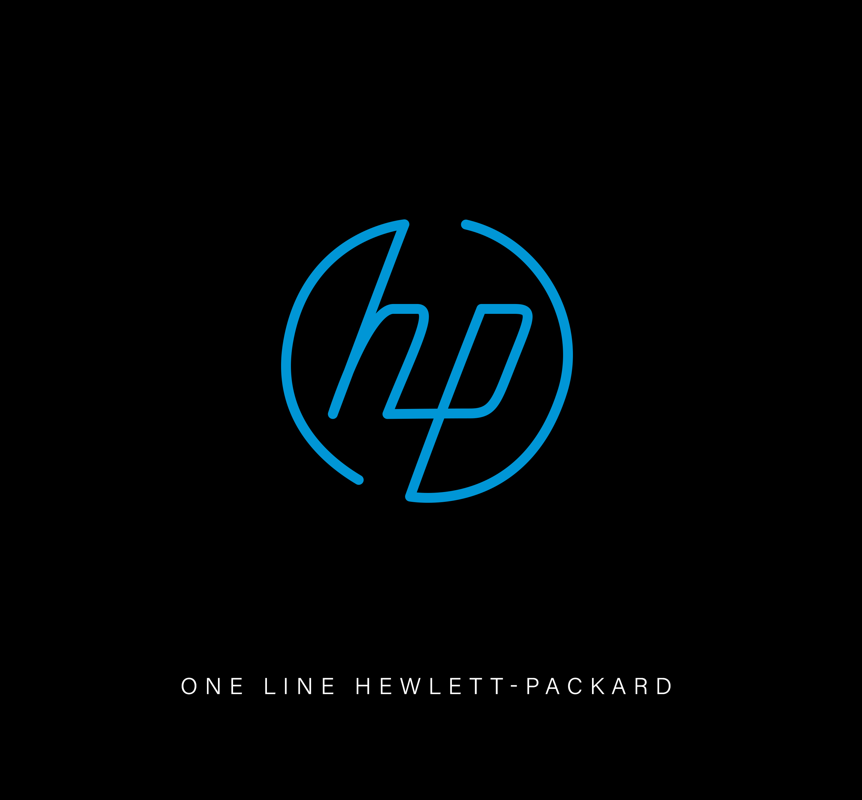 One line drawing of the Hewlett-Packard logo on a black background.