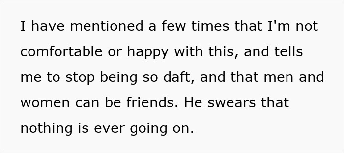 Text expressing discomfort about husband's "work wife" relationship.