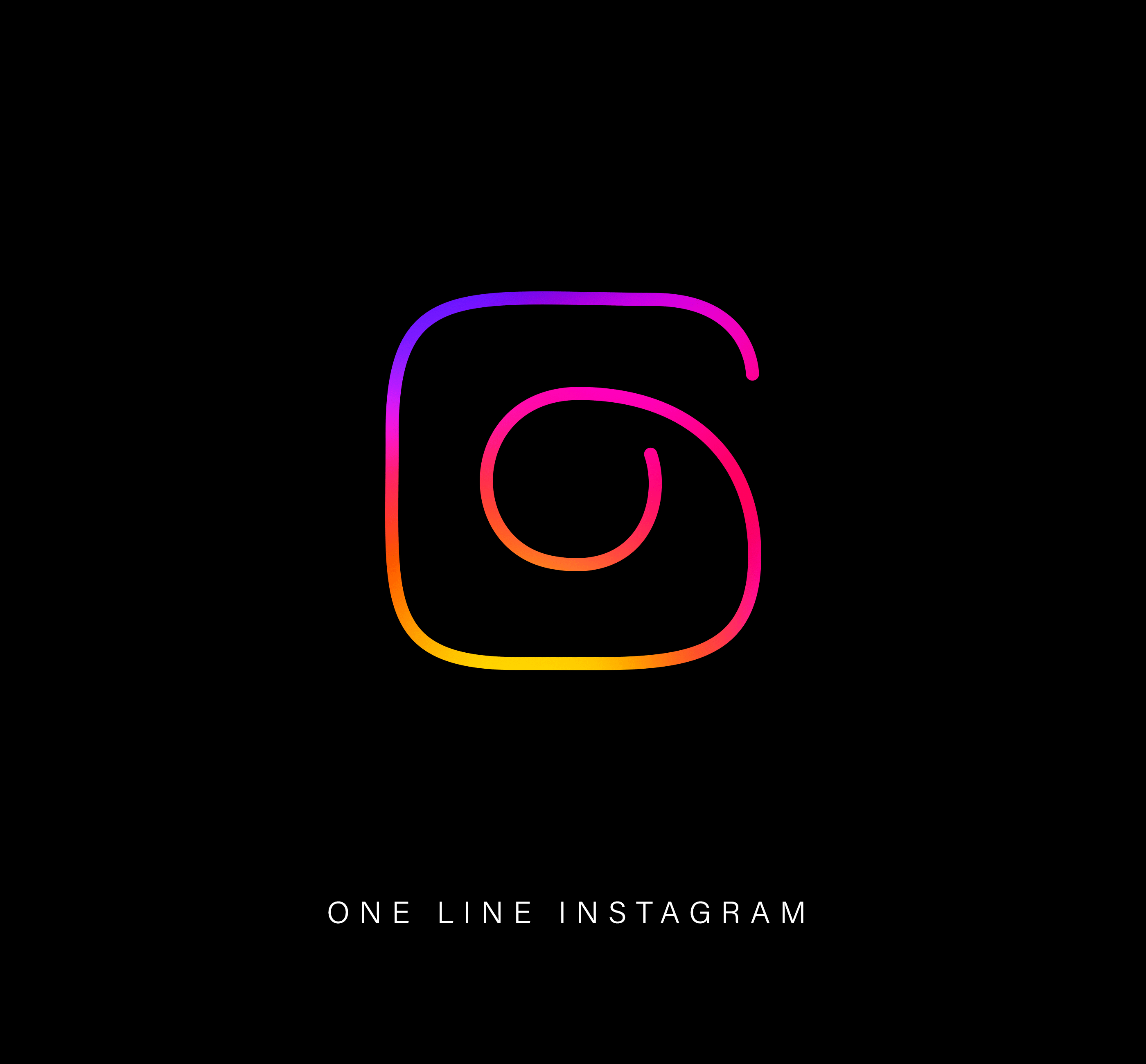 One line Instagram logo on black background, showcasing famous logos in minimalistic style.