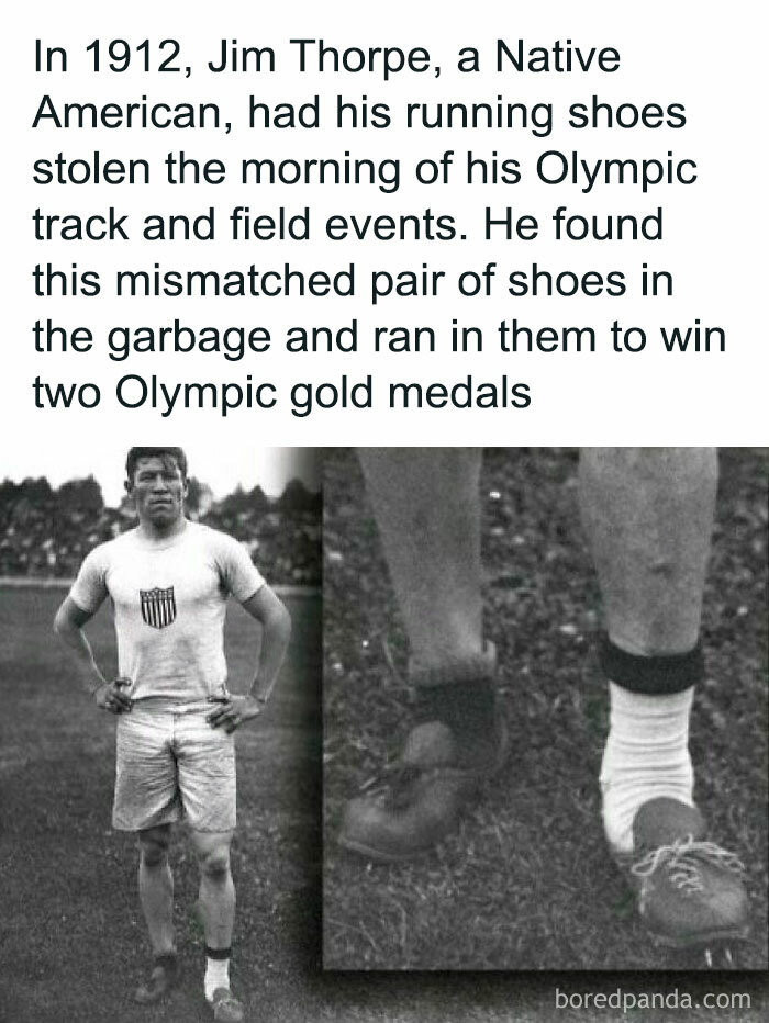 Man stands confidently in mismatched shoes after winning Olympic gold, showcasing an interesting fact and curiosity.