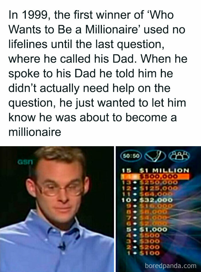 Contestant on 'Millionaire' with no lifelines used, historic moment from Interesting History Pics Facts.