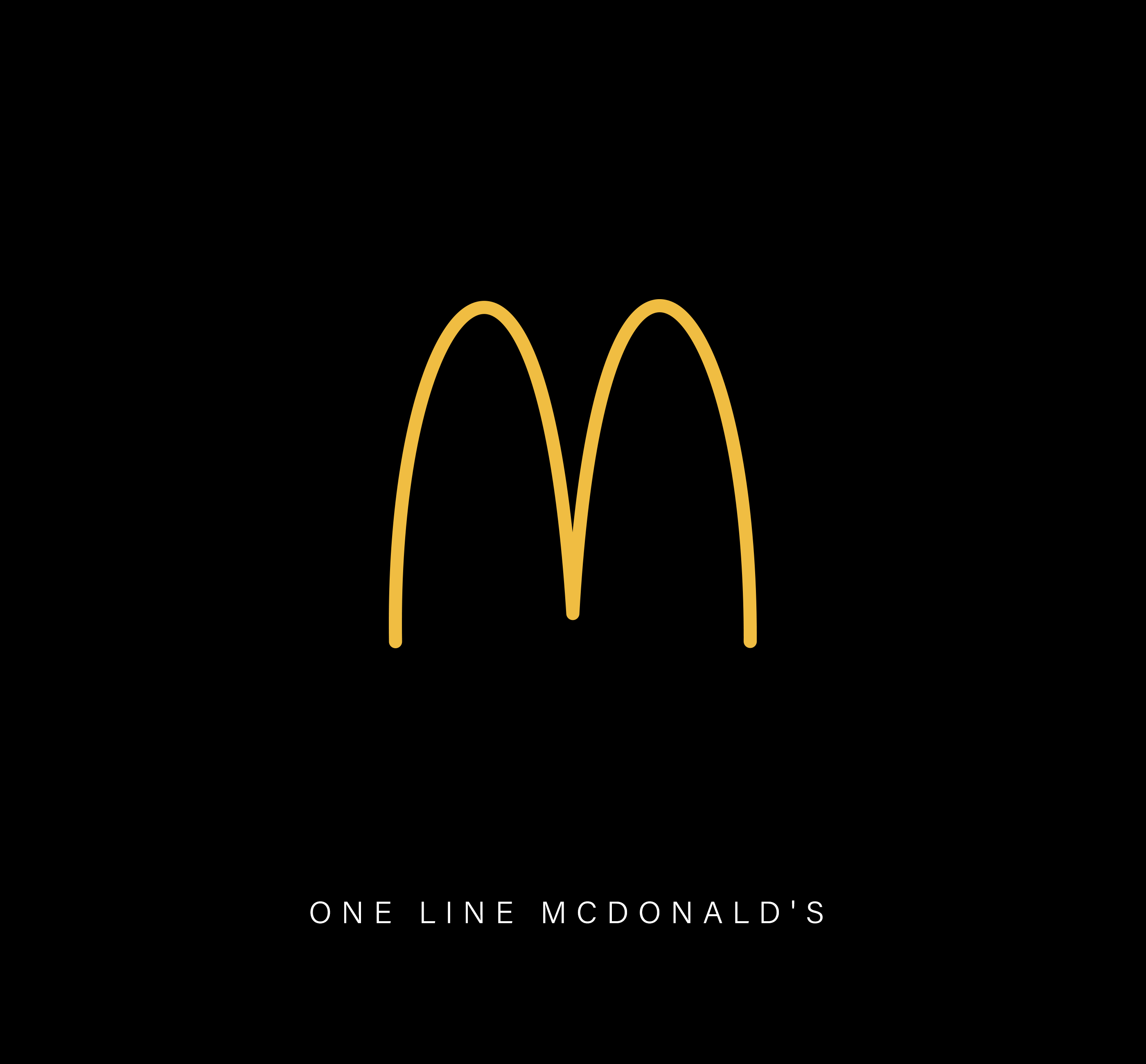 One-line drawing of a famous fast-food logo in yellow on a black background.