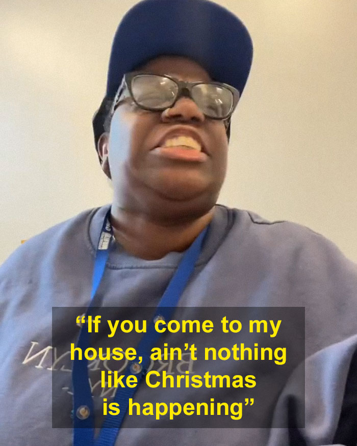 Mom discusses canceling Christmas due to 5-year-old's behavior, wearing a cap and glasses, text overlay about canceled celebration.