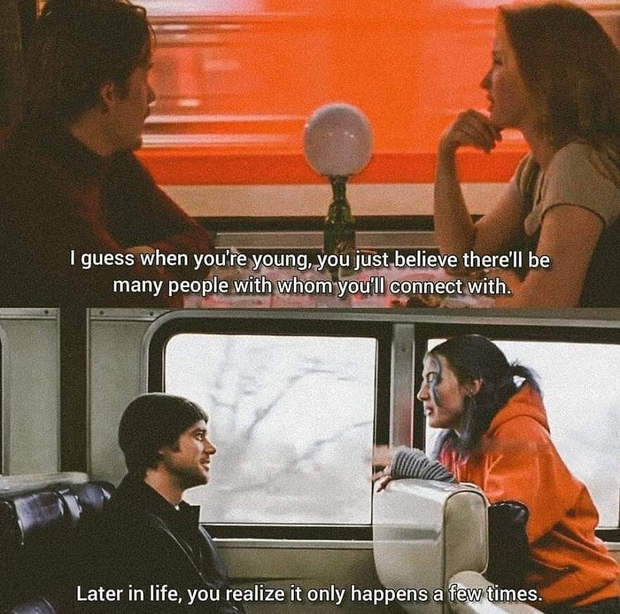 Two scenes from movies showing thoughtful quotes about connection and life. Perfect for movie-quotes Instagram sharing.