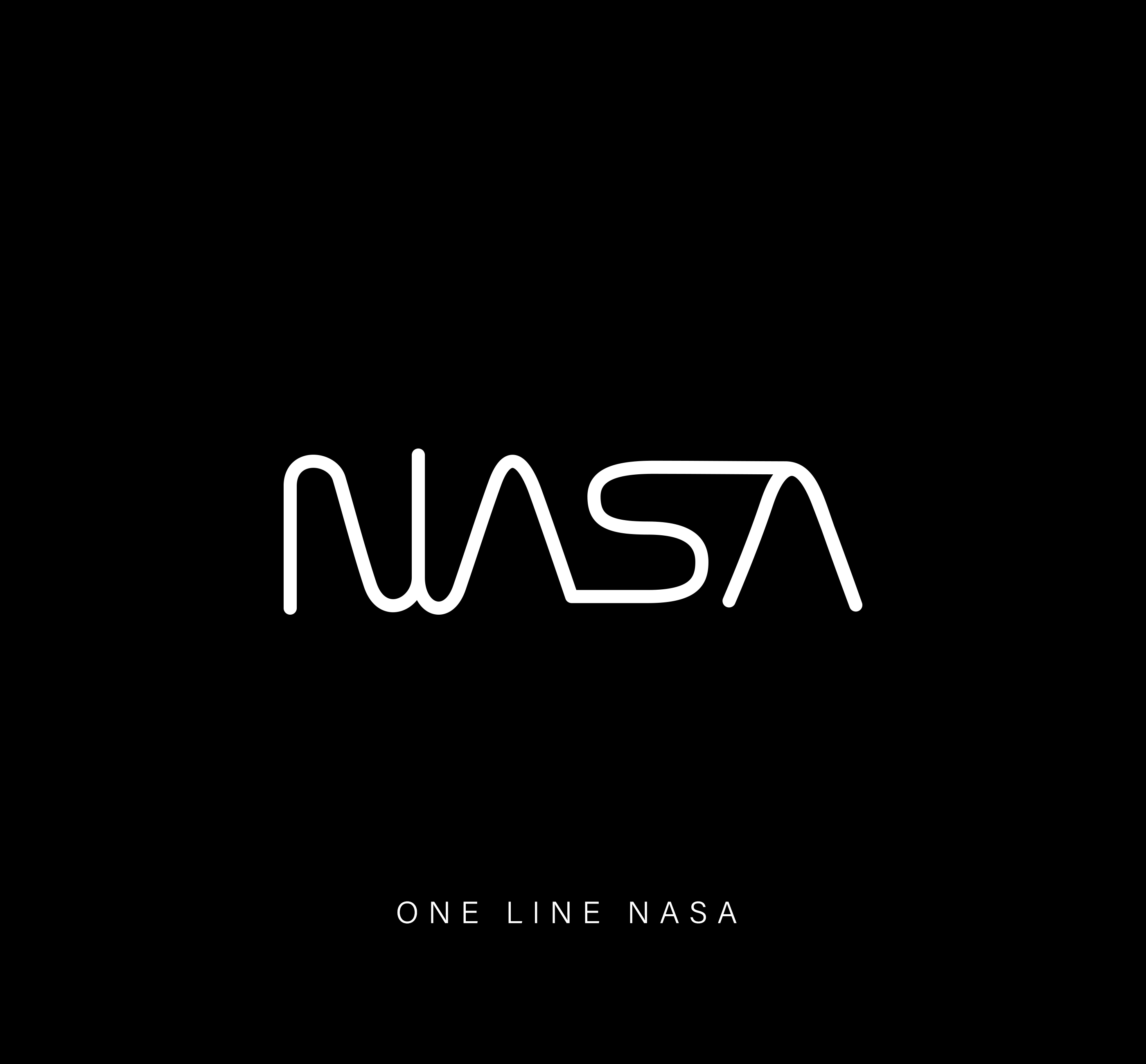 One-line design of famous NASA logo on black background.