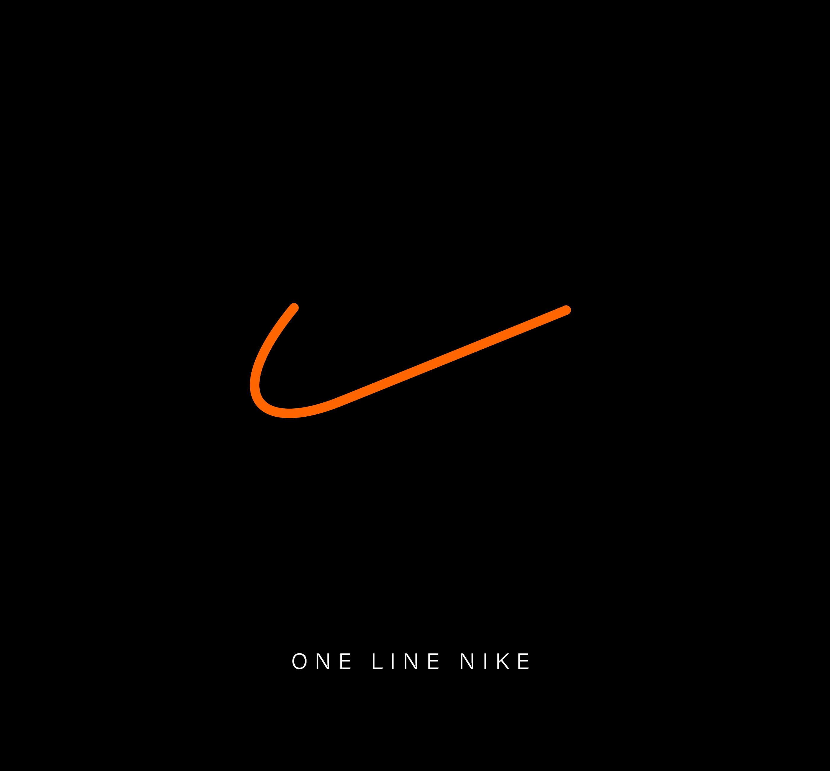 One line drawing of a famous Nike logo on a black background.