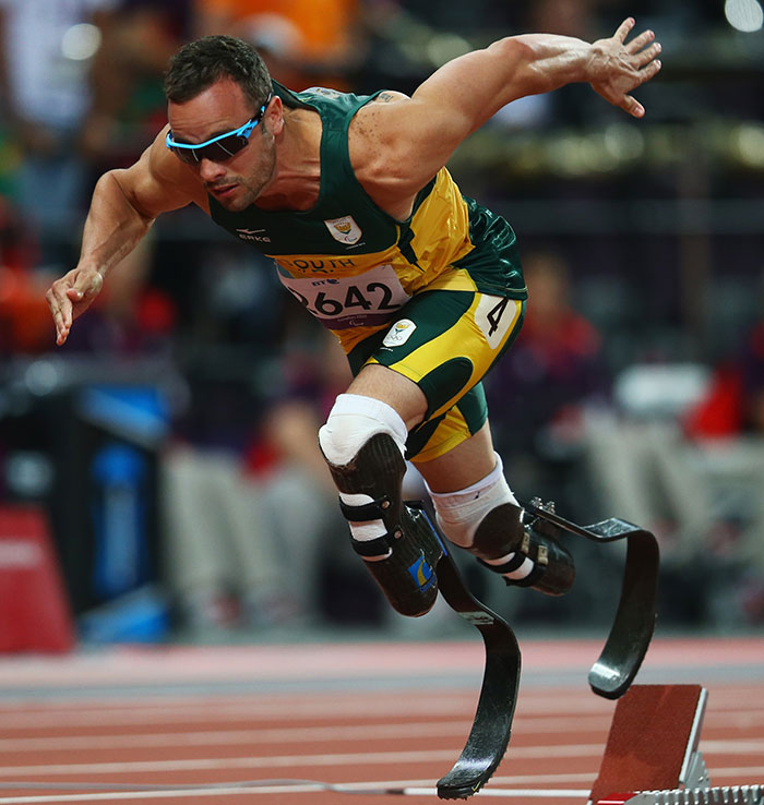 Oscar Pistorius of South Africa competes in the Men\'s 400m T44 heats on day 9 of the London 2012 Paralympic Games at Olympic Stadium on September 7, 2012 in London, England