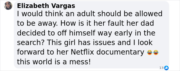 Screenshot of a social media comment discussing personal issues and a potential Netflix documentary.