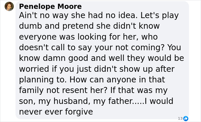 Text message from Penelope Moore discussing communication issues and family concerns related to Hannah's situation.