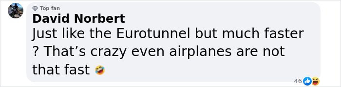 Comment comparing Elon Musk tunnel to Eurotunnel, noting faster speed than airplanes.