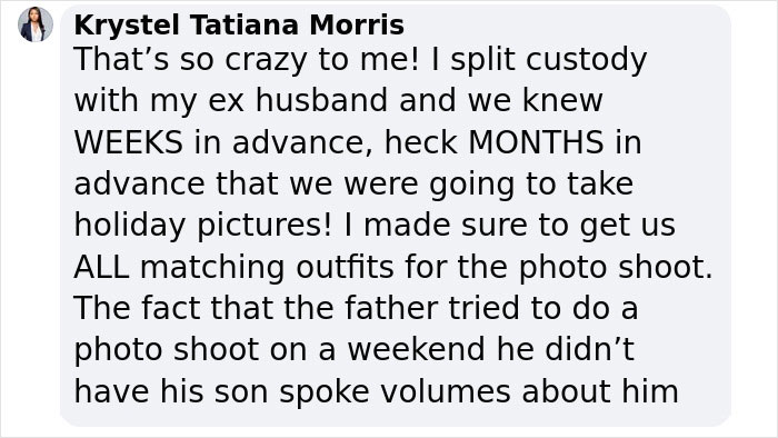 Comment from a mother addressing son wearing different pyjamas for Christmas family photos controversy.