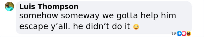 Text message by Luis Thompson discussing someone's innocence and needing help, includes emojis.