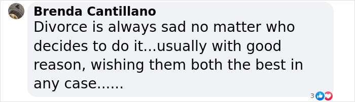 Comment on divorce expressing sympathy and support.