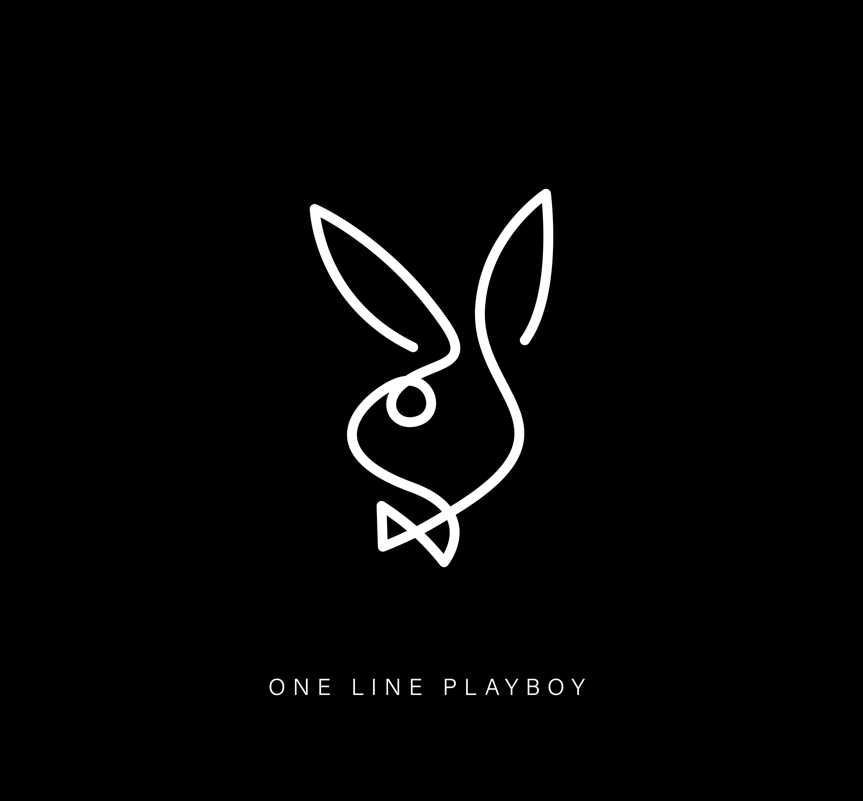 One line drawing of a famous Playboy logo on a black background.