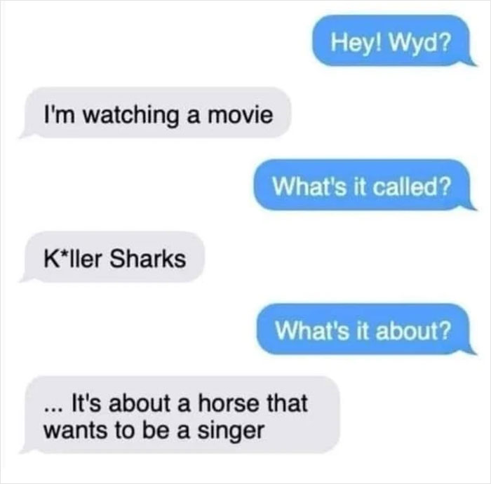 Funny meme about mismatched movie plot and title in text conversation.