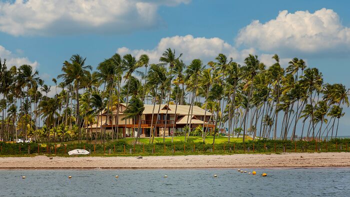 Beachfront house surrounded by palm trees, a dream retirement gift.