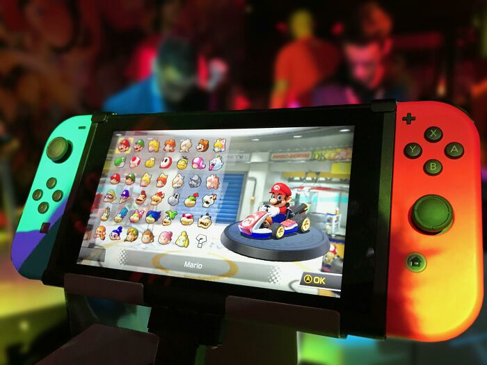 Nintendo Switch screen showing Mario Kart game, symbolizing gifts retirees buy themselves.