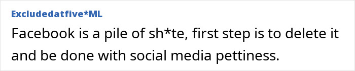 Comment criticizing Facebook and advising deletion to avoid social media pettiness.