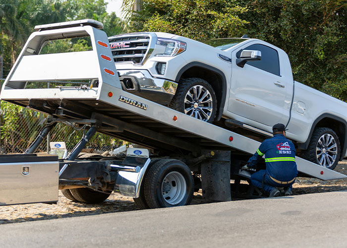 Truck being towed for homeowner dispute with HOA.