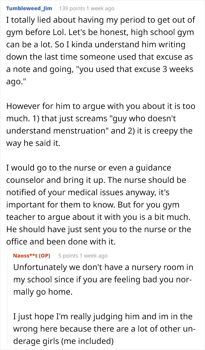 Screenshot of a conversation discussing a teacher\'s response to clocking periods.