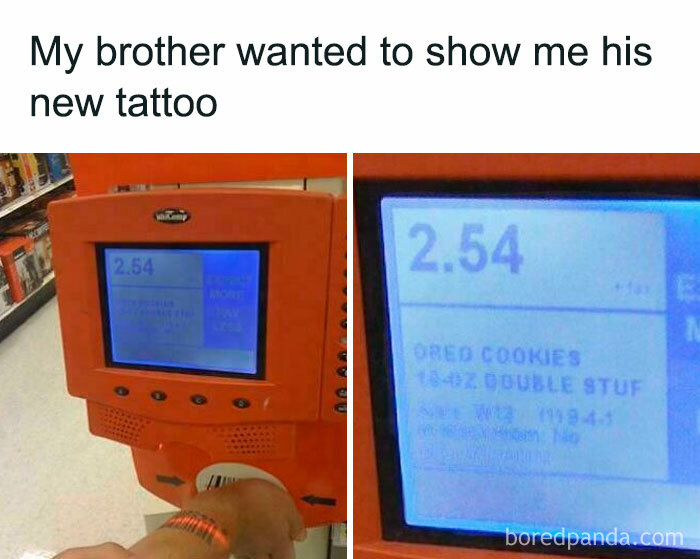 A tattoo scanned as an Oreo cookie price, showcasing humorous and bad tattoo design choices.