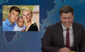 Colin Jost Reads “Cringey” Jokes About Wife Scarlett Johansson And Her Reactions Are “Priceless”