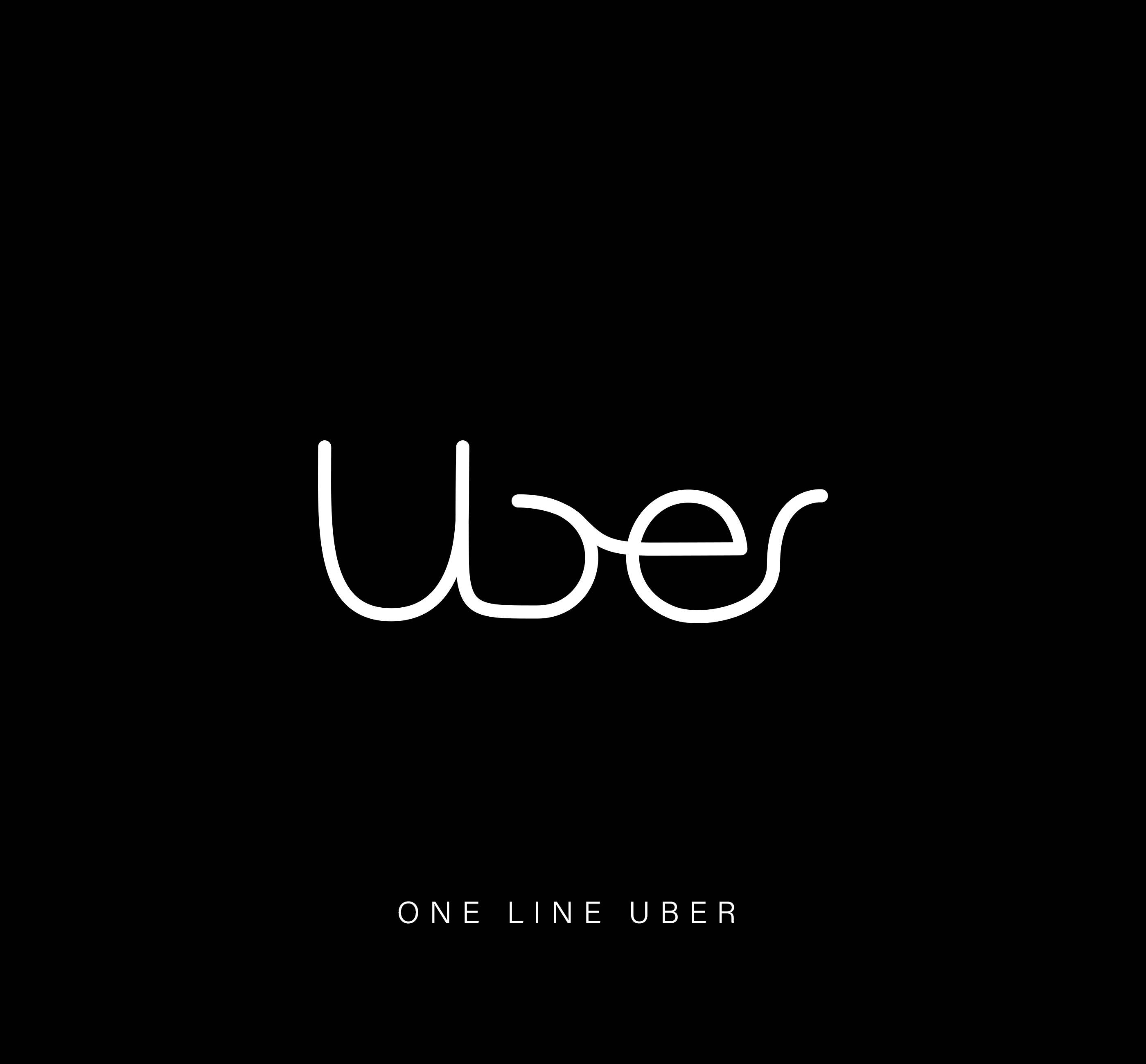 One-line drawing of the Uber logo on a black background.