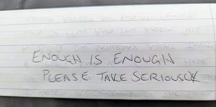 Handwritten note saying "Enough is enough, please take seriously," related to vegan family's request.