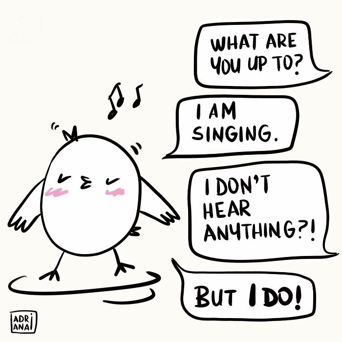 Illustration of a bird singing with irony; others don't hear it, highlighting real-life ironies.