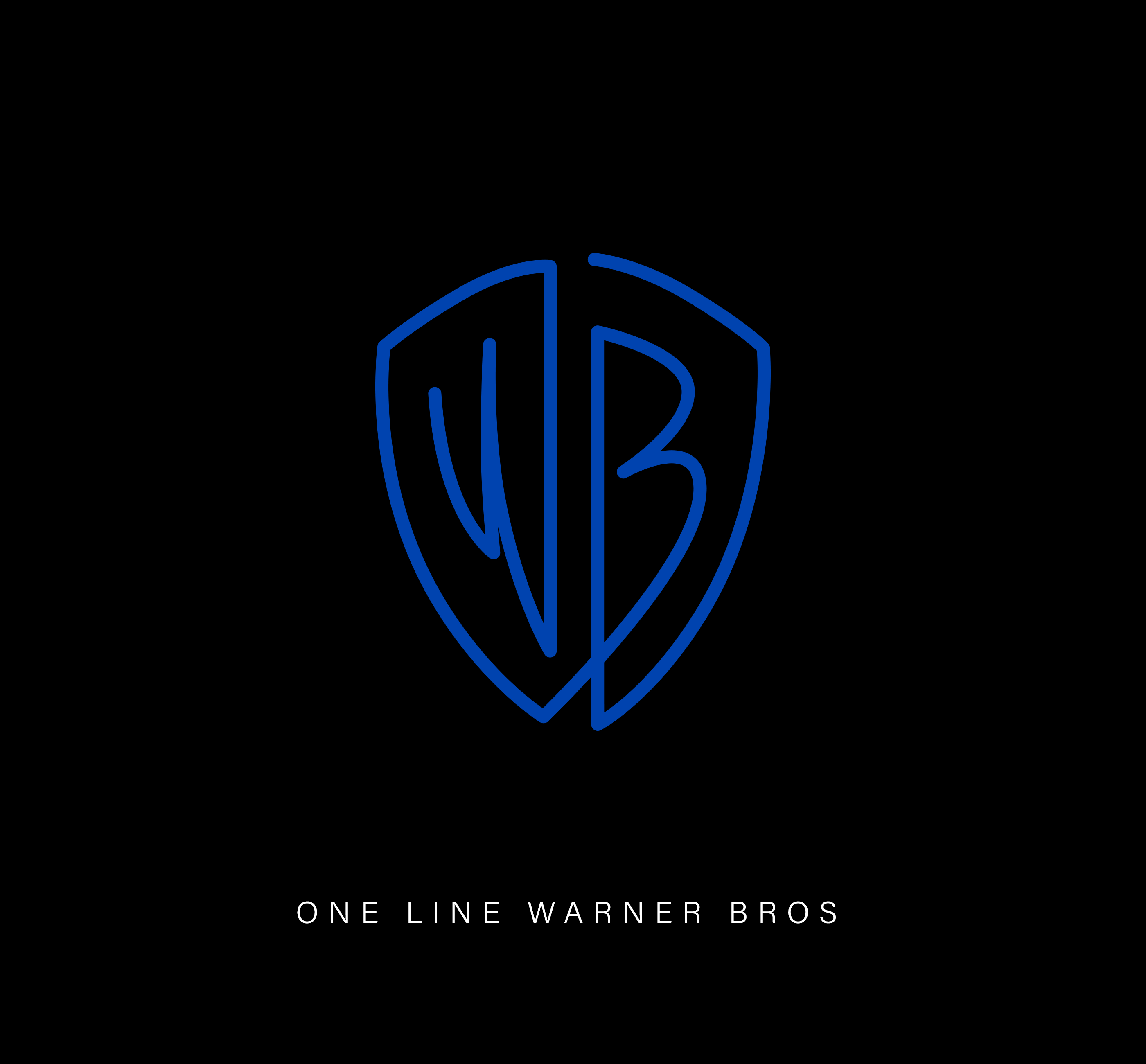 One-line logo of Warner Bros in blue on a black background.