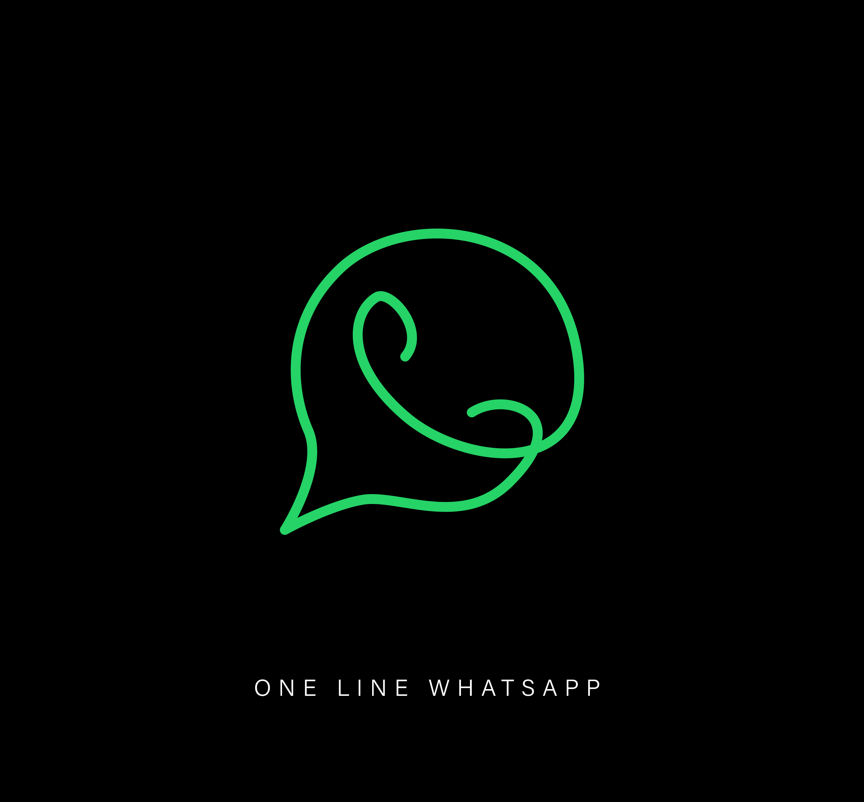 One-line drawing of a famous WhatsApp logo, showcasing minimalist design on a black background.