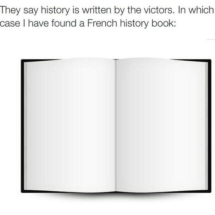 Blank open book illustrating a humorous take on French history, highlighting historical accuracy in memes.