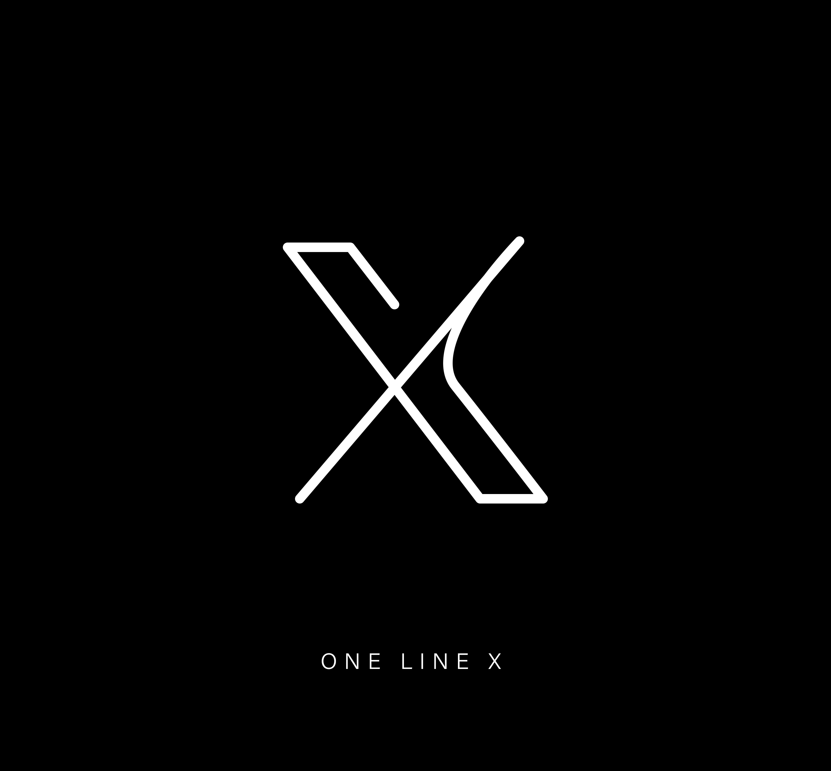 Minimalist X logo drawn with a single line on a black background.