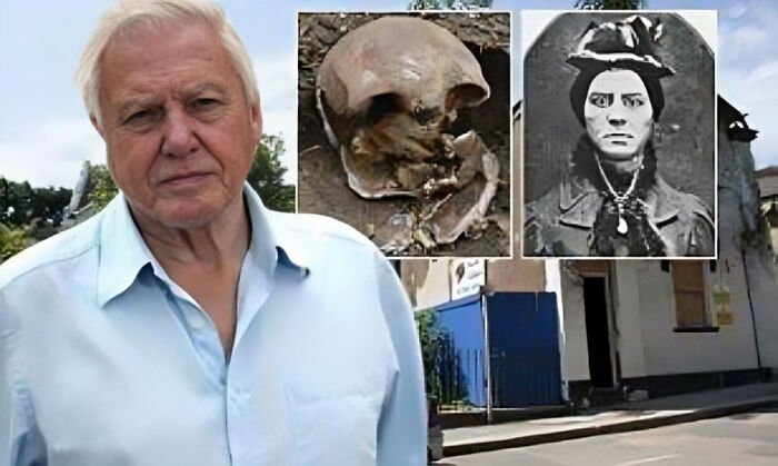 Elderly man in blue shirt with two inset images: a skull and a vintage photo, related to true crime stories.