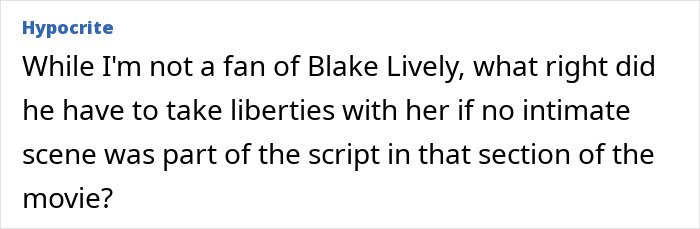 "Intimacy coordinator criticizes scene liberties without intimate script section, referencing Blake Lively.