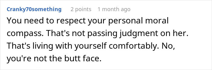 Reddit comment about respecting personal moral compass, related to wedding and affair confession.