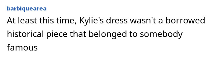 Text comment on Kylie Jenner's vintage dress at Golden Globes event.