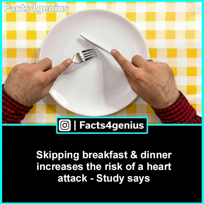 "Empty plate with cutlery on table, highlighting interesting facts related to meal habits and health risks."